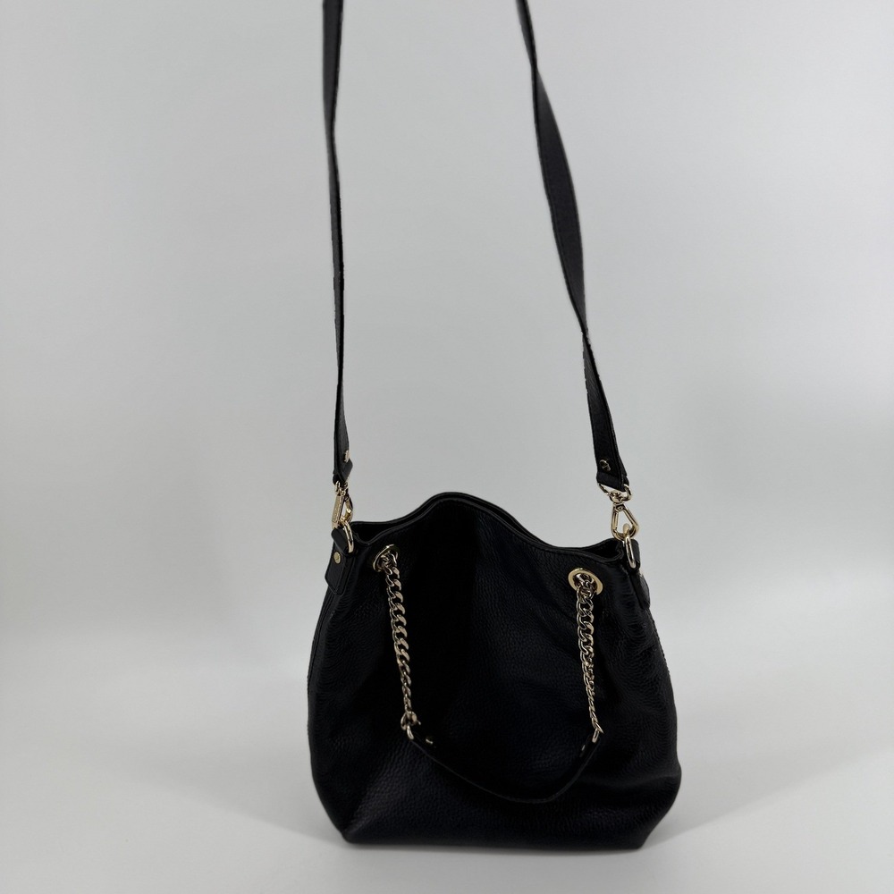 Michael Kors Black Pebbled Leather Chain Shoulder Tote Bag Crossbody Strap - Picture 3 of 16